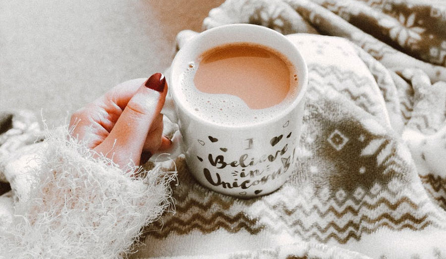 person holding mug with hot chocolate